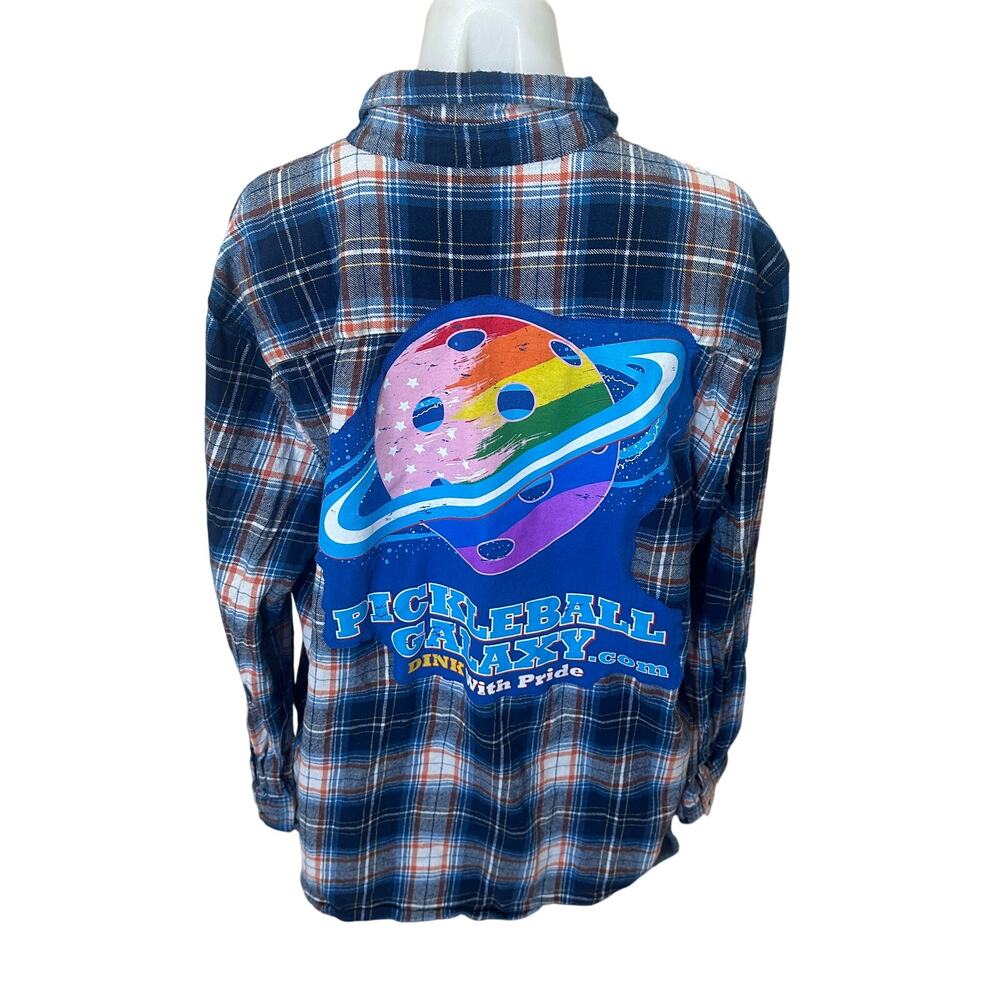 PickleBall Galaxy Plaid Flannel Button Down Shirt XLUnique Oversized Upcycle